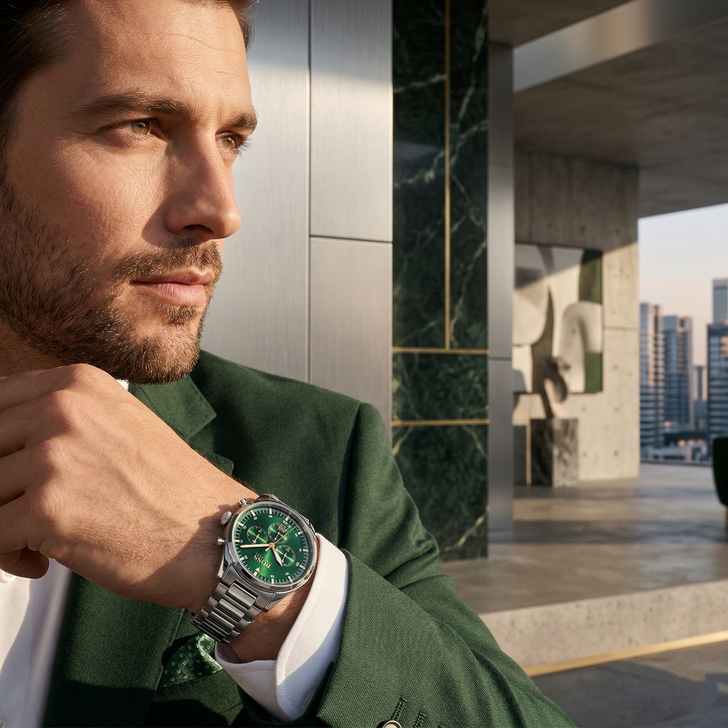 Hugo Boss Pioneer 1513868 Silver Case Green Dial Silver Metal Men's Watch