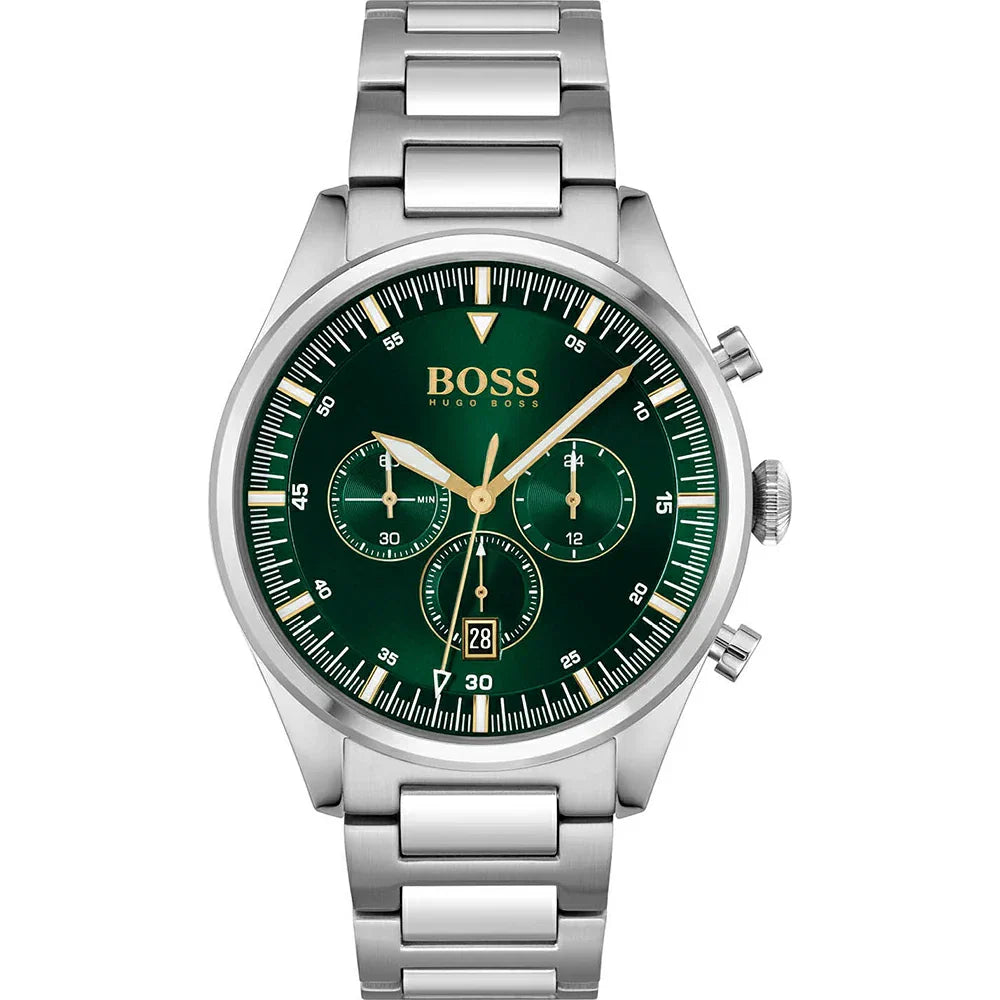 Hugo Boss Pioneer 1513868 Silver Case Green Dial Silver Metal Men's Watch