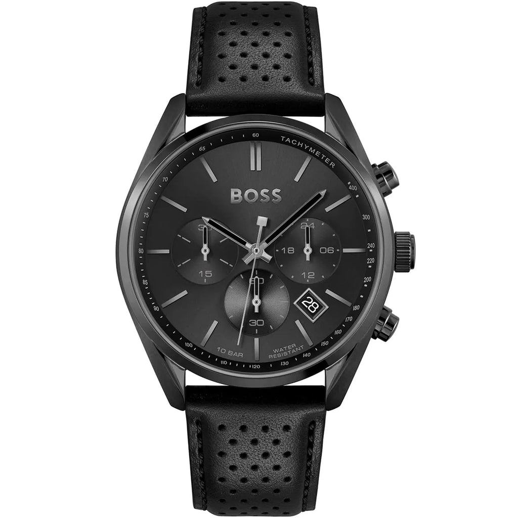 Hugo Boss Champion 1513880 Black Case Black Dial Black Leather Men's Watch