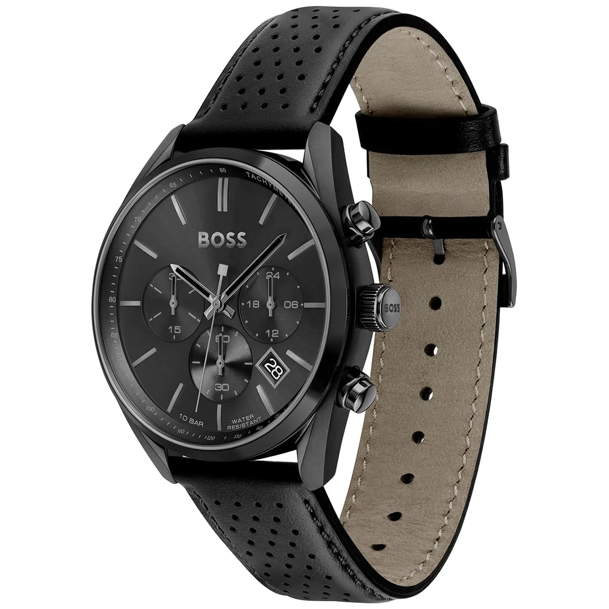 Hugo Boss Champion 1513880 Black Case Black Dial Black Leather Men's Watch