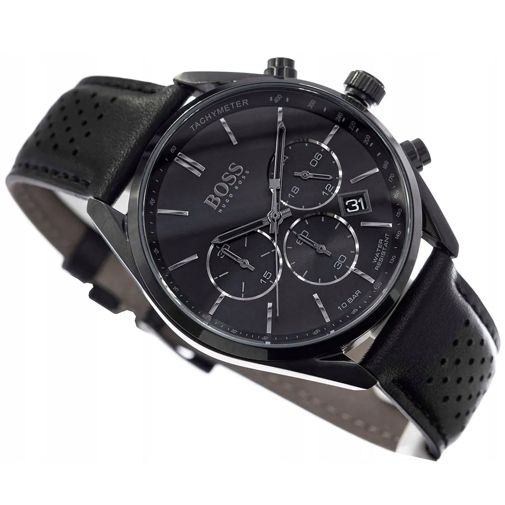 Hugo Boss Champion 1513880 Black Case Black Dial Black Leather Men's Watch