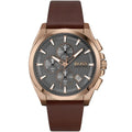 Hugo Boss Grandmaster 1513882 Men's Rose Gold Watch Grey Dial Brown Leather