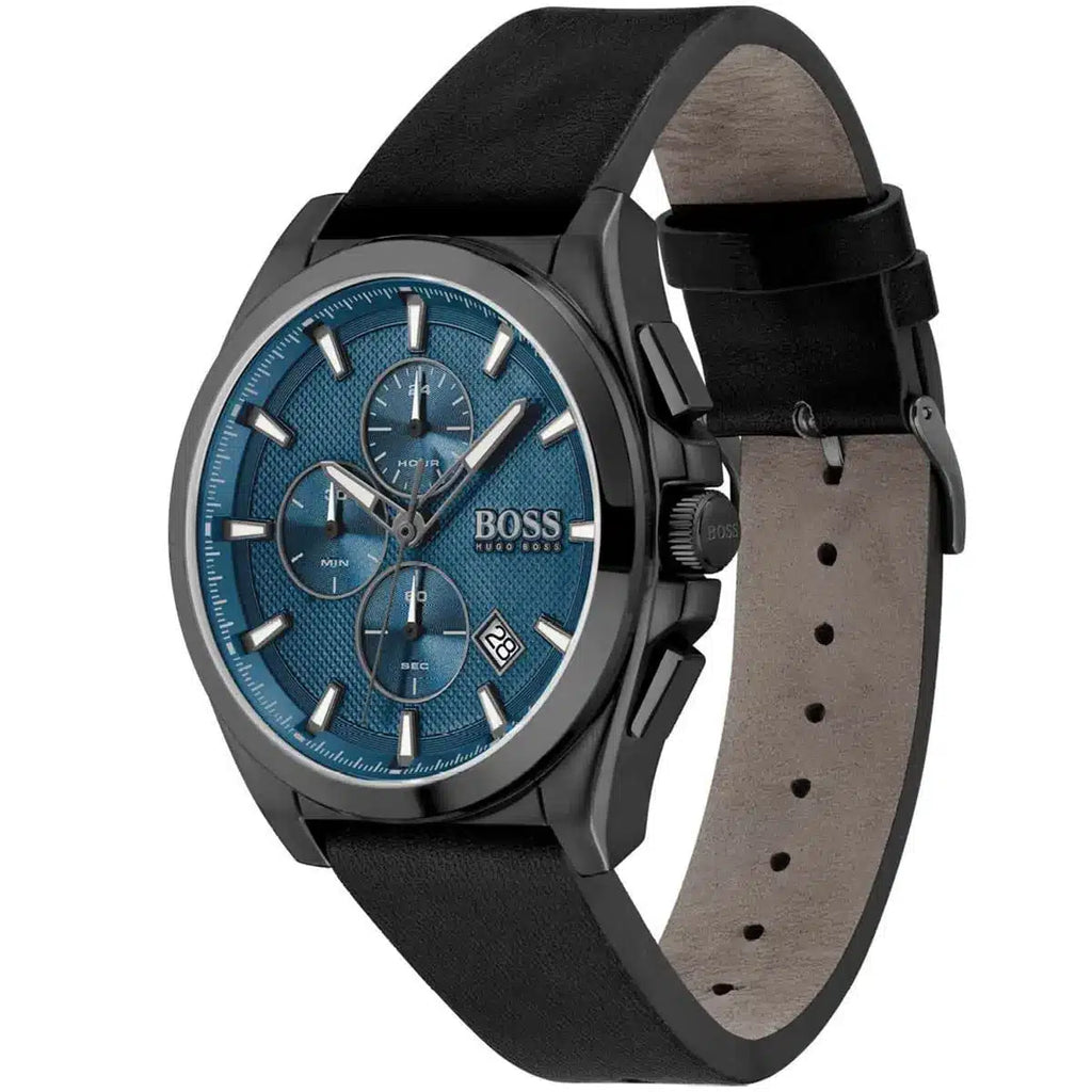 Hugo Boss Grandmaster 1513883 Black Case Blue Textured Dial Black Leather Men's Watch