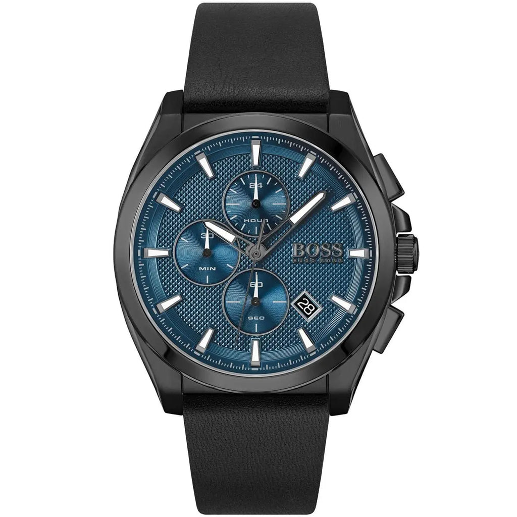 Hugo Boss Grandmaster 1513883 Black Case Blue Textured Dial Black Leather Men's Watch