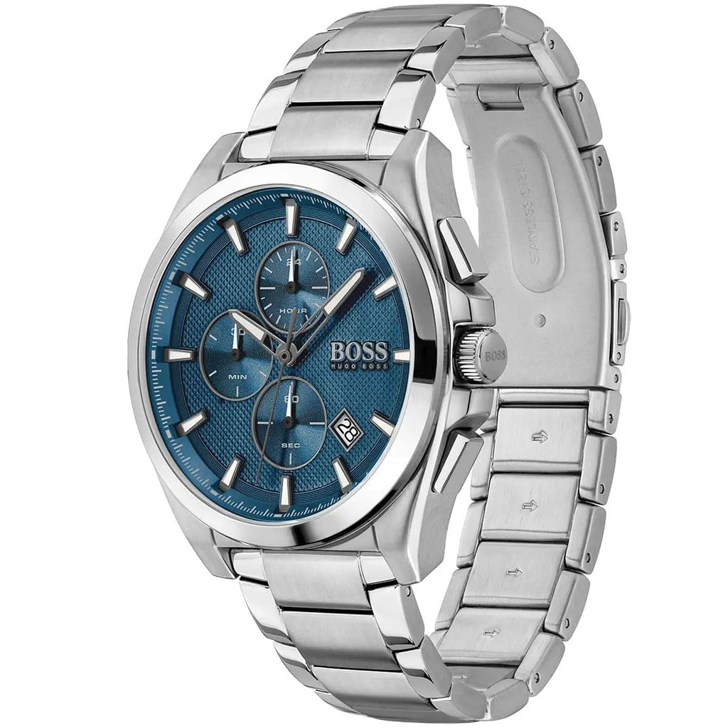 Hugo Boss Grandmaster 1513884 Silver Case Blue Dial Silver Metal Men's Watch