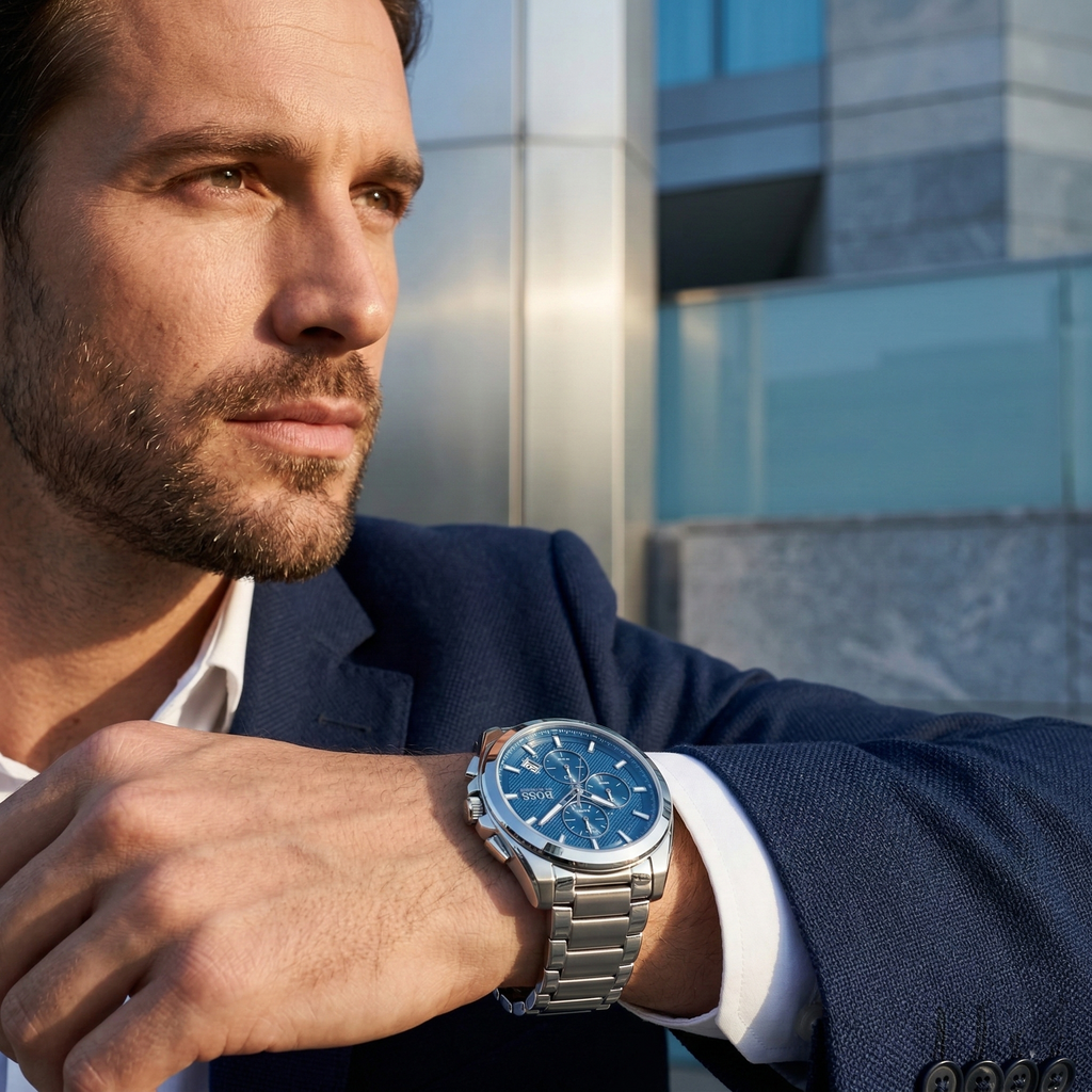 Hugo Boss Grandmaster 1513884 Silver Case Blue Dial Silver Metal Men's Watch