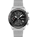 Hugo Boss Pilot Edition 1513886 Silver Case Black Dial Silver Mesh Bracelet Men's Watch
