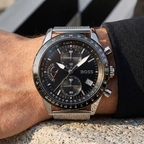 Hugo Boss Pilot Edition 1513886 Silver Case Black Dial Silver Mesh Bracelet Men's Watch