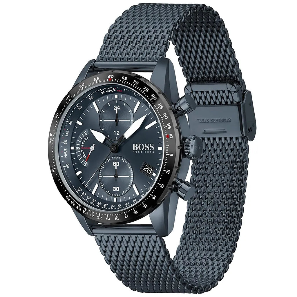 Hugo Boss Pilot Edition 1513887 Blue Ion-Plated Stainless Steel mesh Blue Dial Men's Watch
