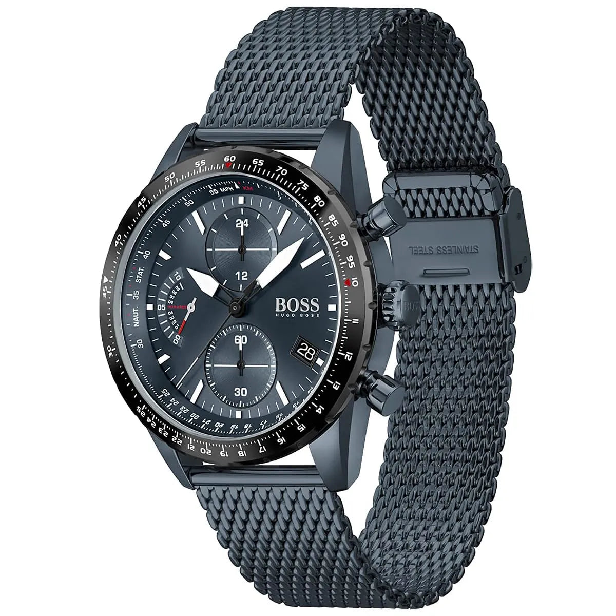 Hugo Boss Pilot Edition 1513887 Blue Ion-Plated Stainless Steel mesh Blue Dial Men's Watch