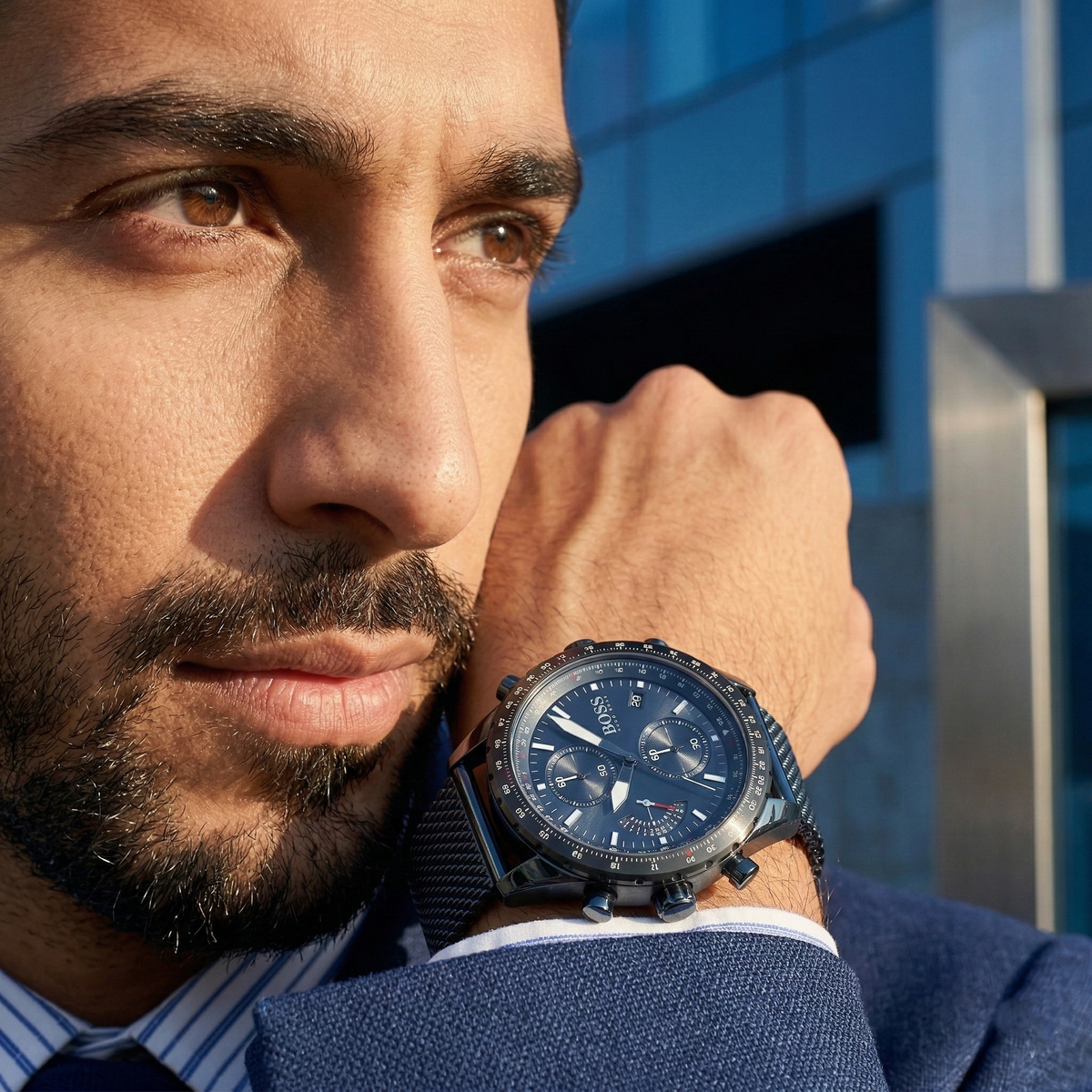 Hugo Boss Pilot Edition 1513887 Blue Ion-Plated Stainless Steel mesh Blue Dial Men's Watch