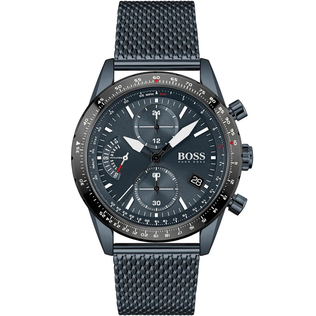 Hugo Boss Pilot Edition 1513887 Blue Ion-Plated Stainless Steel mesh Blue Dial Men's Watch