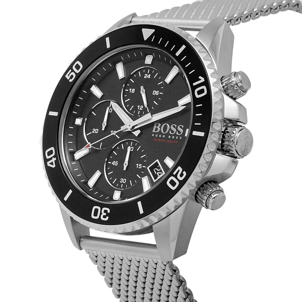 Hugo Boss Admiral Chronograph 1513904 Silver Black Dial Mesh Men's Watch