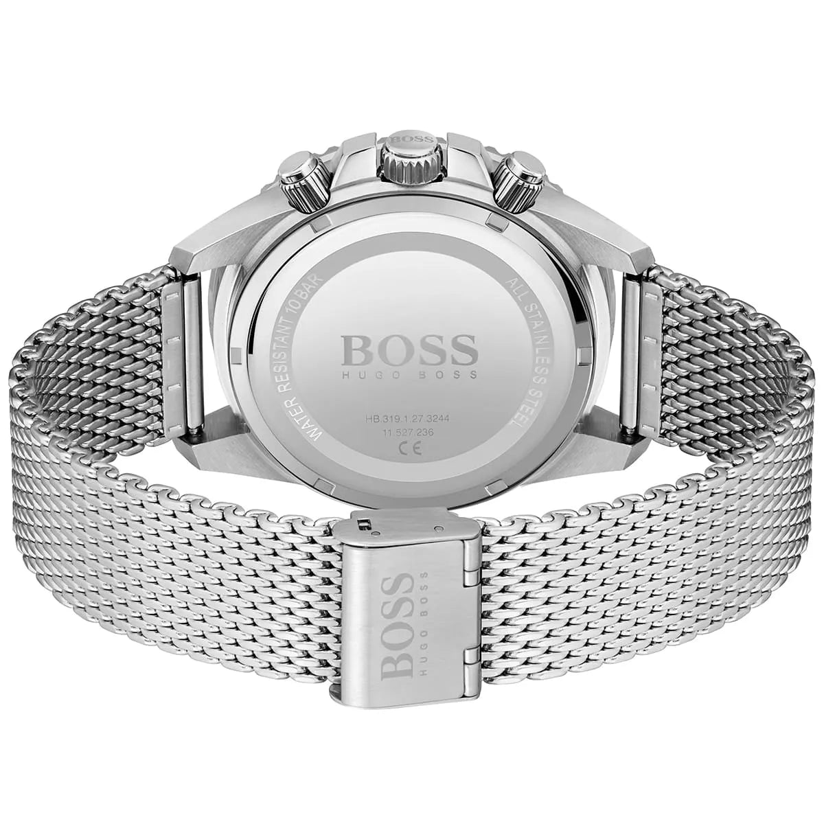 Hugo Boss Admiral Chronograph 1513904 Silver Black Dial Mesh Men's Watch
