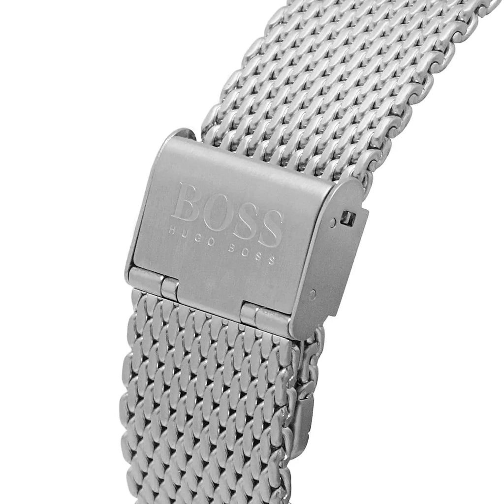 Hugo Boss Admiral Chronograph 1513904 Silver Black Dial Mesh Men's Watch