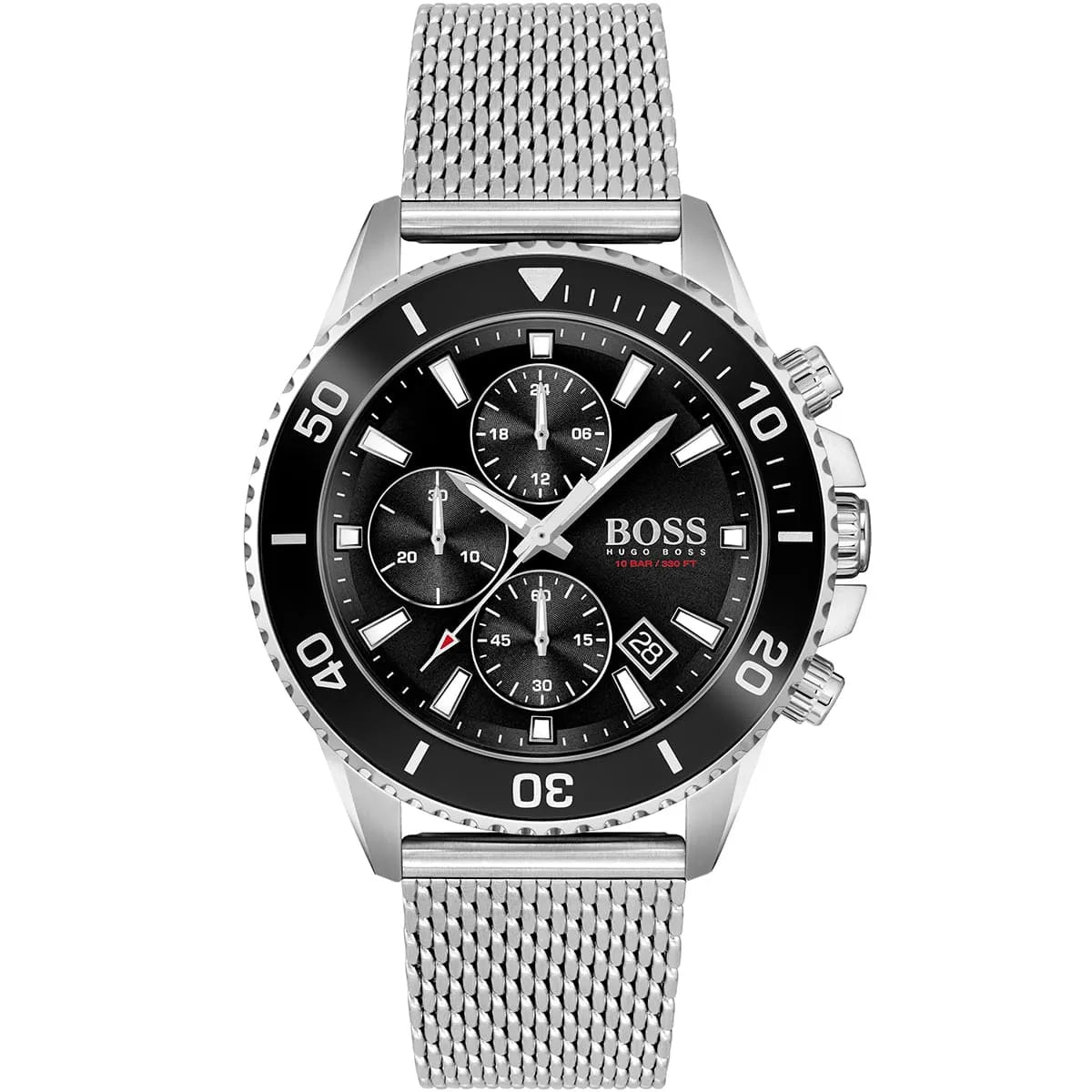 Hugo Boss Admiral Chronograph 1513904 Silver Black Dial Mesh Men's Watch