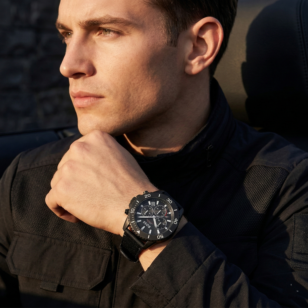 Hugo Boss Admiral 1513918 Black Ocean Plastic Case Black Dial Black Fiber Men's Watch
