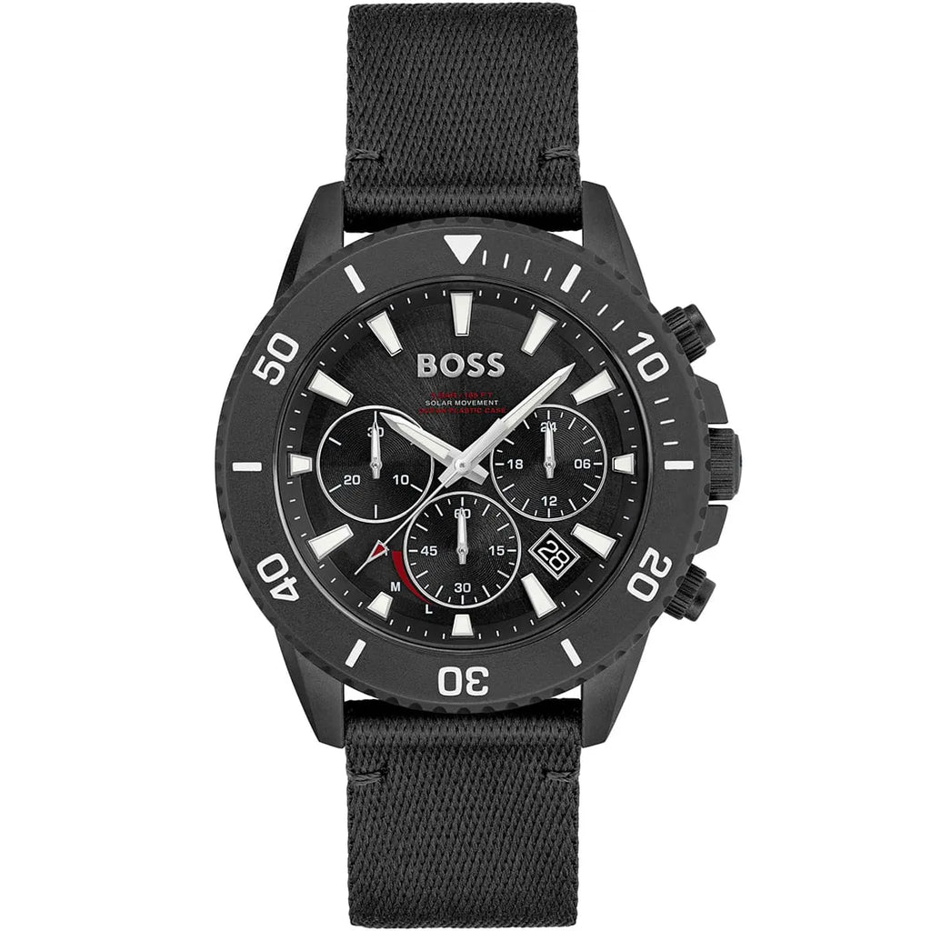 Hugo Boss Admiral 1513918 Black Ocean Plastic Case Black Dial Black Fiber Men's Watch