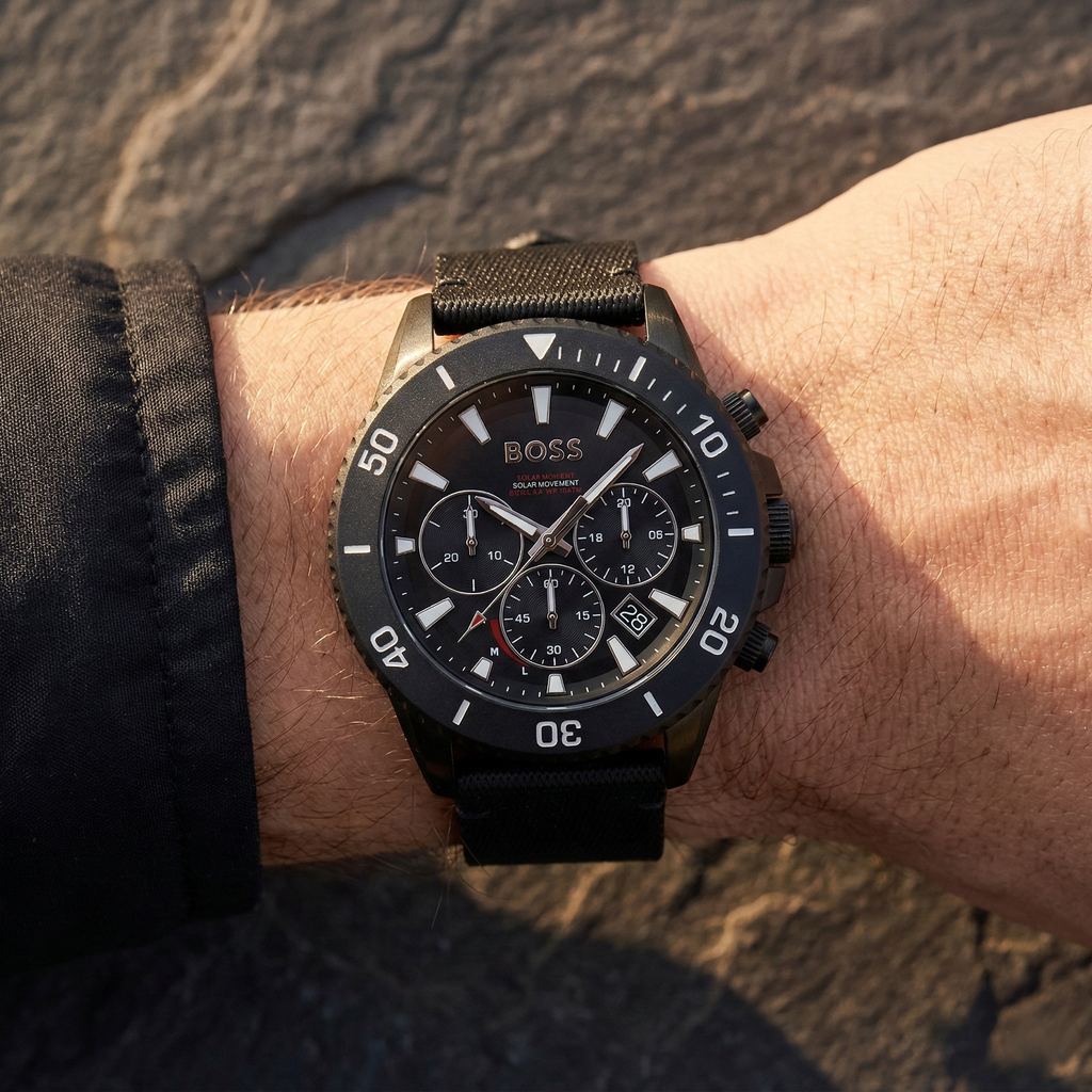 Hugo Boss Admiral 1513918 Black Ocean Plastic Case Black Dial Black Fiber Men's Watch