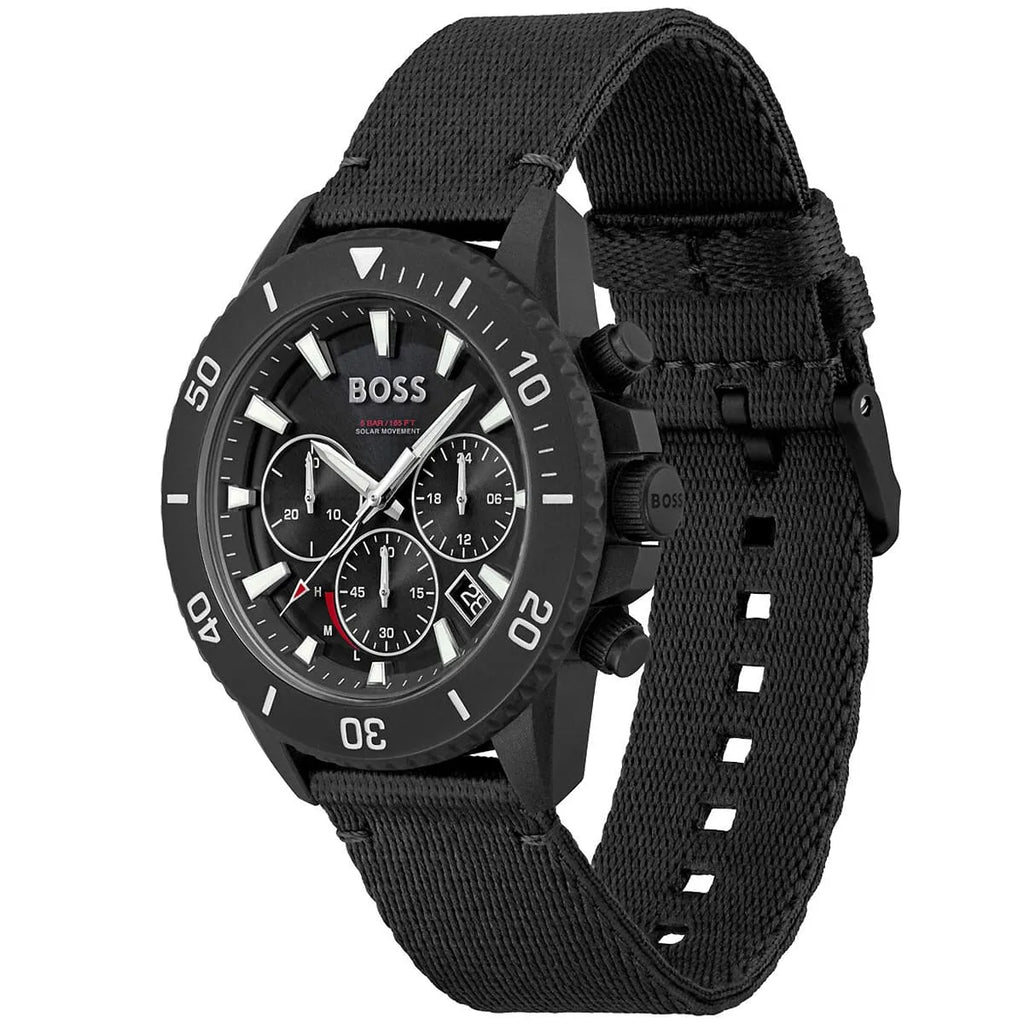 Hugo Boss Admiral 1513918 Black Ocean Plastic Case Black Dial Black Fiber Men's Watch