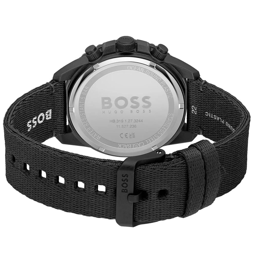 Hugo Boss Admiral 1513918 Black Ocean Plastic Case Black Dial Black Fiber Men's Watch