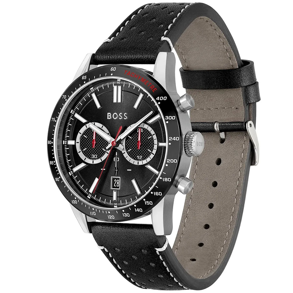 Hugo Boss Allure 1513920 Silver Case Black Dial Black Leather Men's Watch