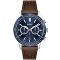 Hugo Boss Allure 1513921 Silver Case Blue Dial Brown Leather Men's Watch