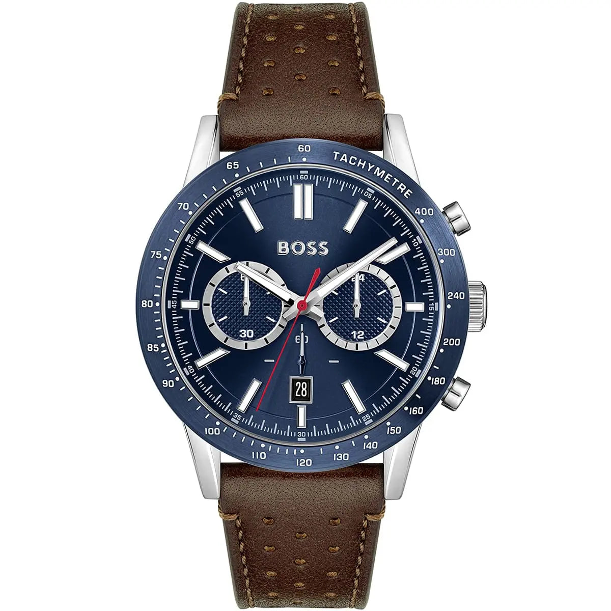 Hugo Boss Allure 1513921 Silver Case Blue Dial Brown Leather Men's Watch