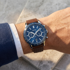 Hugo Boss Allure 1513921 Silver Case Blue Dial Brown Leather Men's Watch