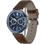 Hugo Boss Allure 1513921 Silver Case Blue Dial Brown Leather Men's Watch