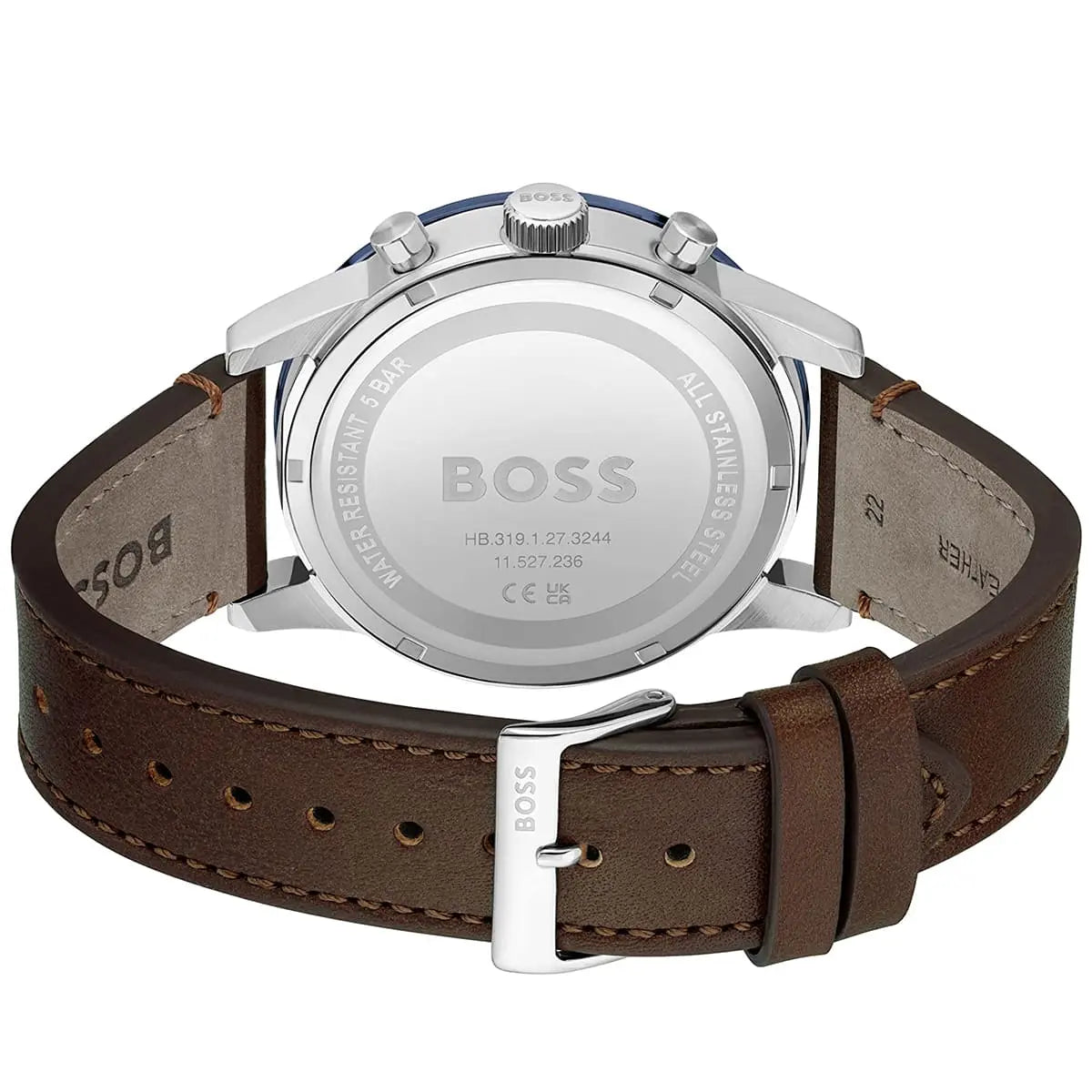 Hugo Boss Allure 1513921 Silver Case Blue Dial Brown Leather Men's Watch