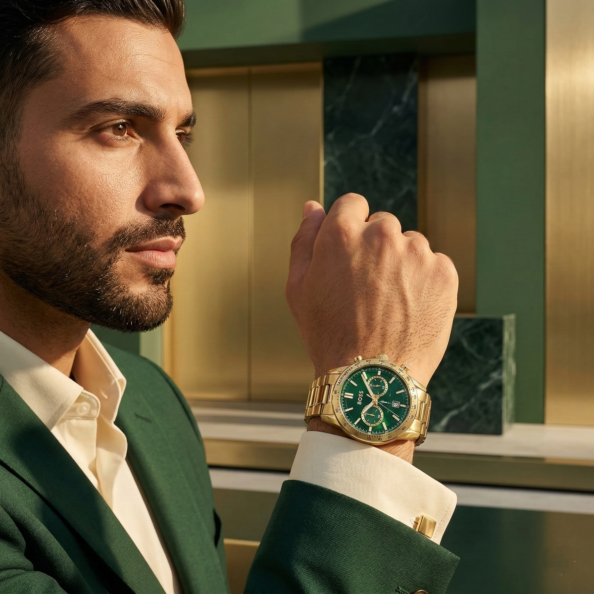 Hugo Boss Allure 1513923 Gold Ion-Plated Stainless Steel Green Dial Men's Watch