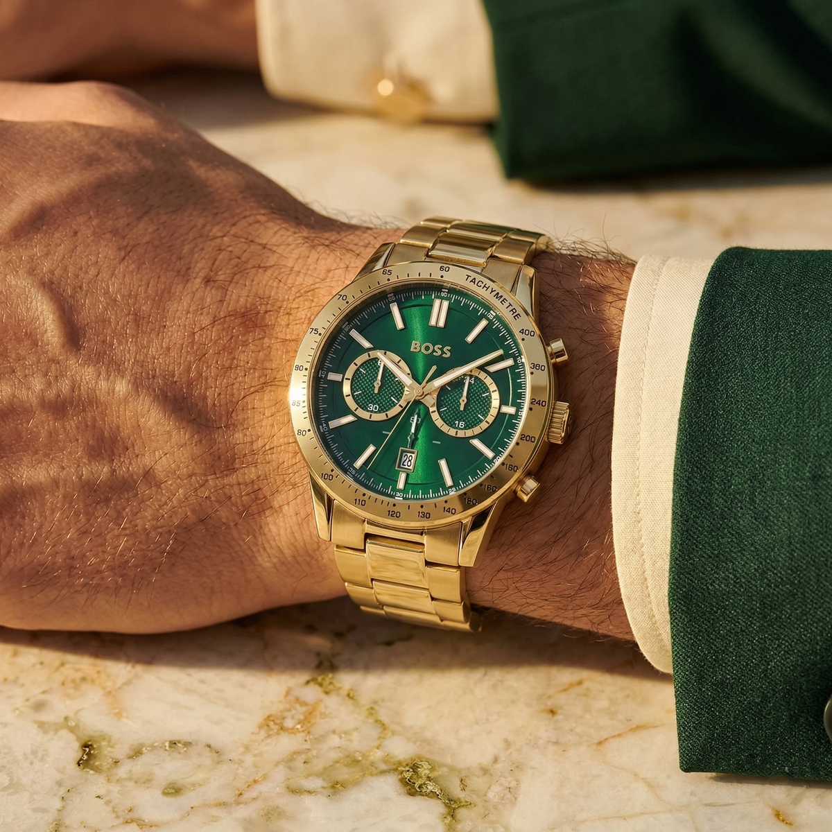 Hugo Boss Allure 1513923 Gold Ion-Plated Stainless Steel Green Dial Men's Watch