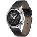 Hugo Boss Dapper 1513925 Silver Case Black Dial Black Leather Men's Watch