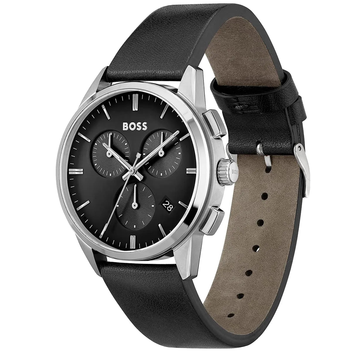 Hugo Boss Dapper 1513925 Silver Case Black Dial Black Leather Men's Watch