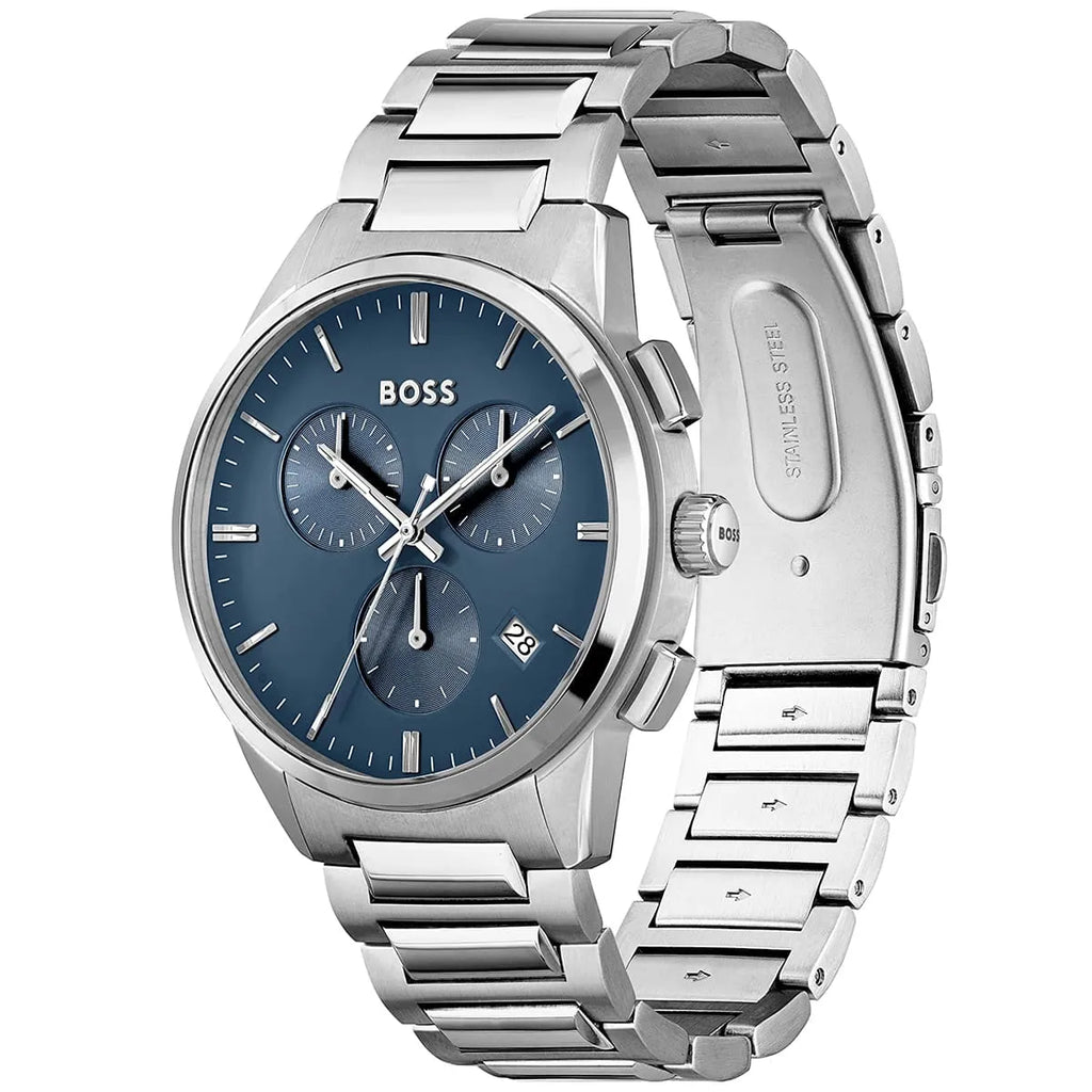 Hugo Boss Dapper 1513927 Silver Case Blue Dial Silver Metal Link Men's Watch