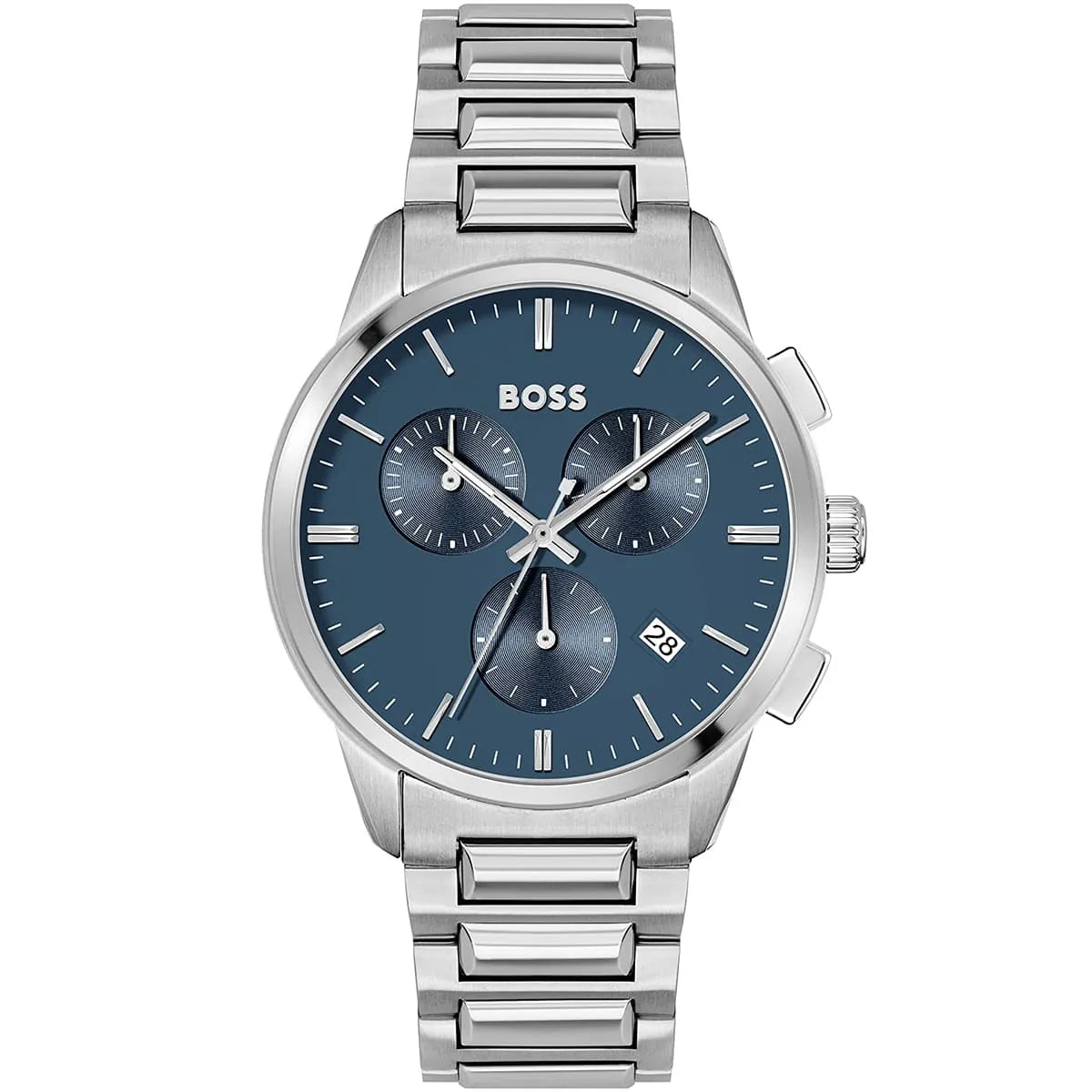 Hugo Boss Dapper 1513927 Silver Case Blue Dial Silver Metal Link Men's Watch