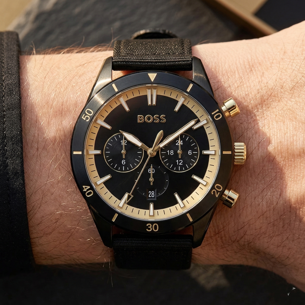 Hugo Boss Santiago 1513935 Black Case Black Dial Black Synthetic Fiber Men's Watch
