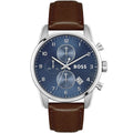 Hugo Boss Skymaster 1513940 Silver Case Blue Dial Brown Leather Men's Watch