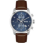 Hugo Boss Skymaster 1513940 Silver Case Blue Dial Brown Leather Men's Watch