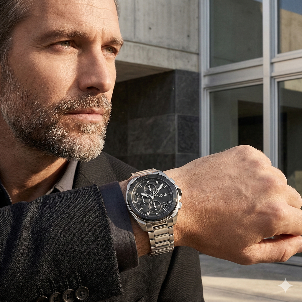 Hugo Boss Volane 1513949 Silver Case Black Dial Silver Metal Men's Watch