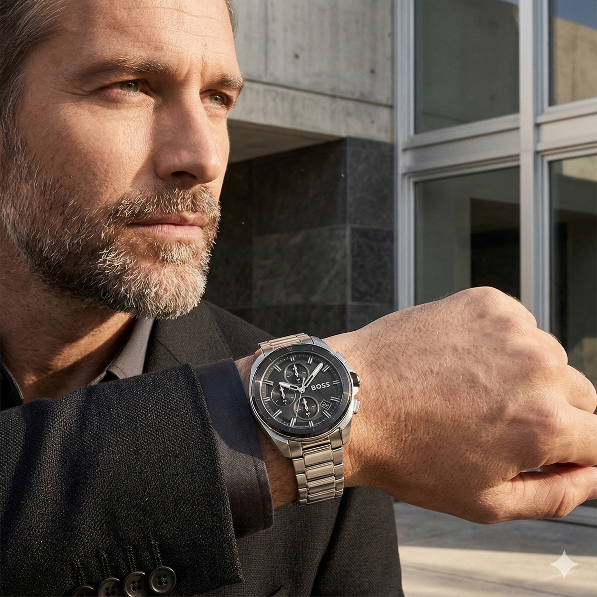 Hugo Boss Volane 1513949 Silver Case Black Dial Silver Metal Men's Watch