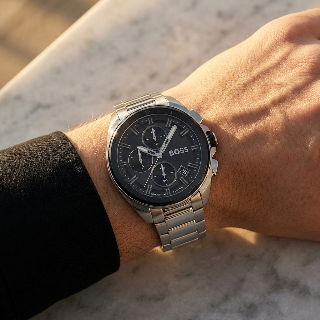 Hugo Boss Volane 1513949 Silver Case Black Dial Silver Metal Men's Watch