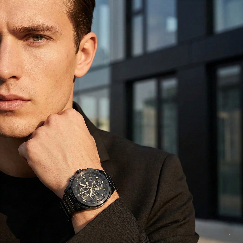 Hugo Boss Volane 1513950 Black Ion-Plated Case Black Dial Black Metal Men's Watch