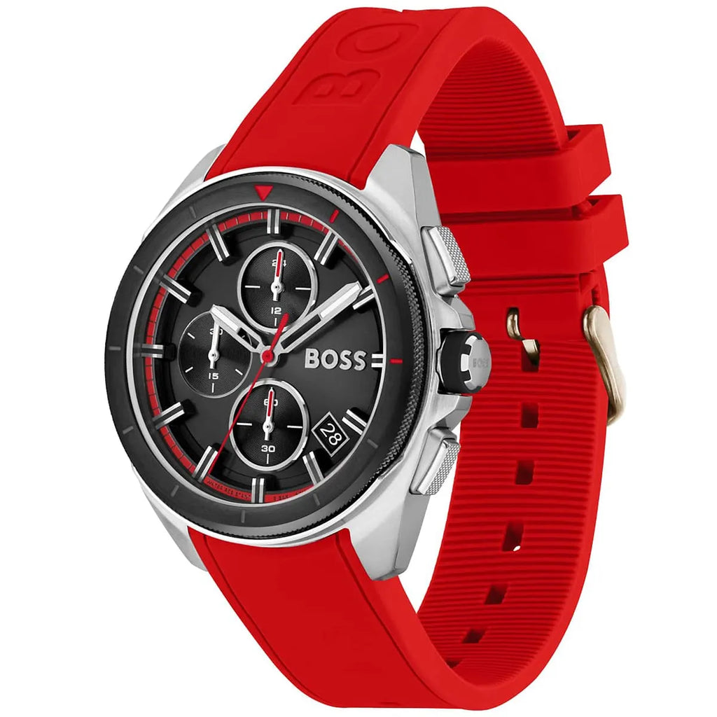 Hugo Boss Volane 1513959 Black Case Black Dial Red Rubber Strap Men's Watch