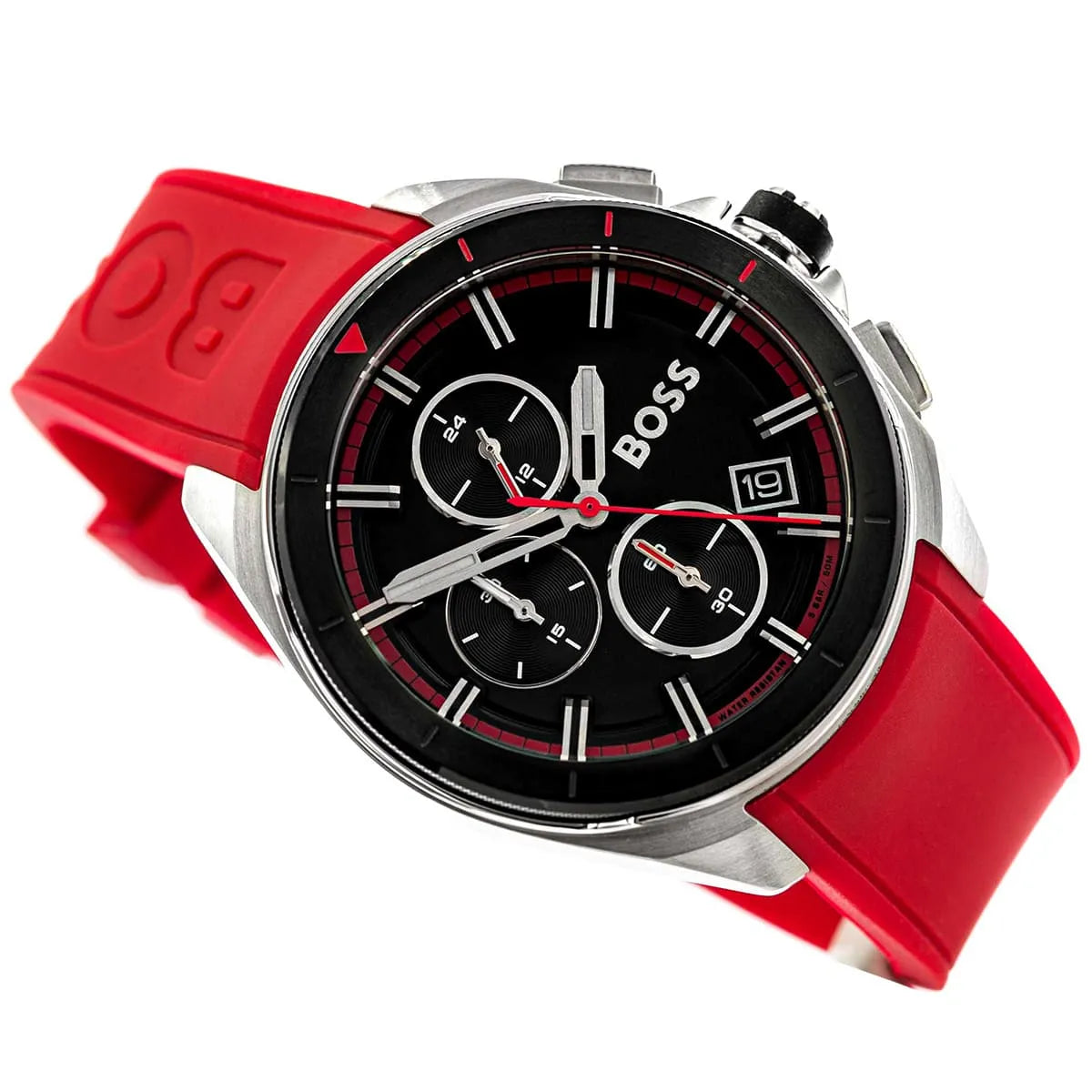 Hugo Boss Volane 1513959 Black Case Black Dial Red Rubber Strap Men's Watch
