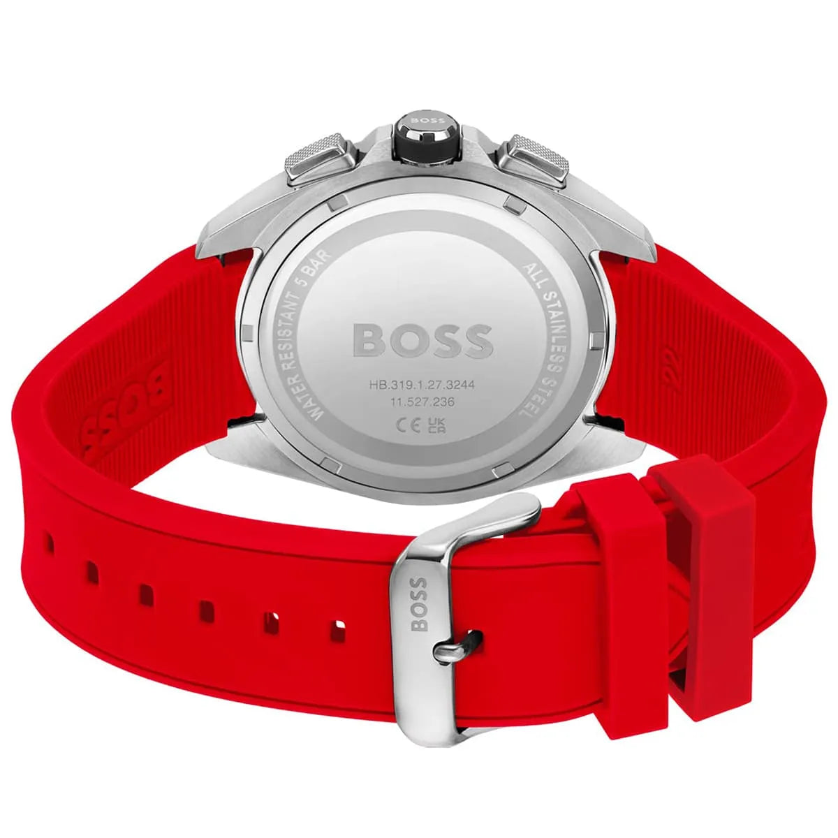 Hugo Boss Volane 1513959 Black Case Black Dial Red Rubber Strap Men's Watch