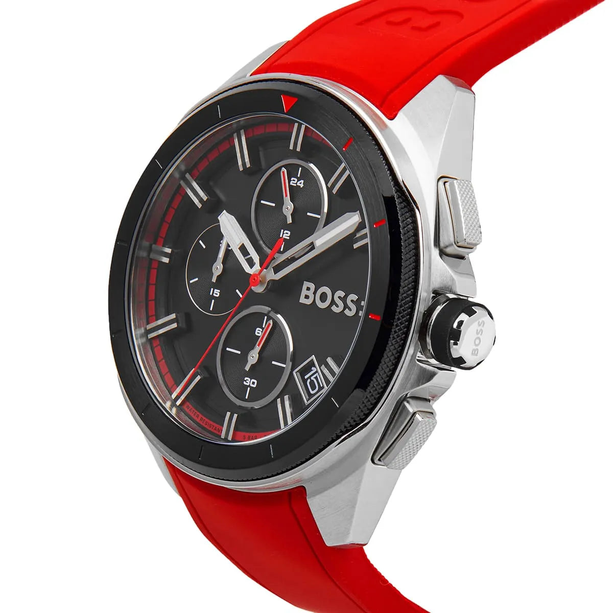 Hugo Boss Volane 1513959 Black Case Black Dial Red Rubber Strap Men's Watch
