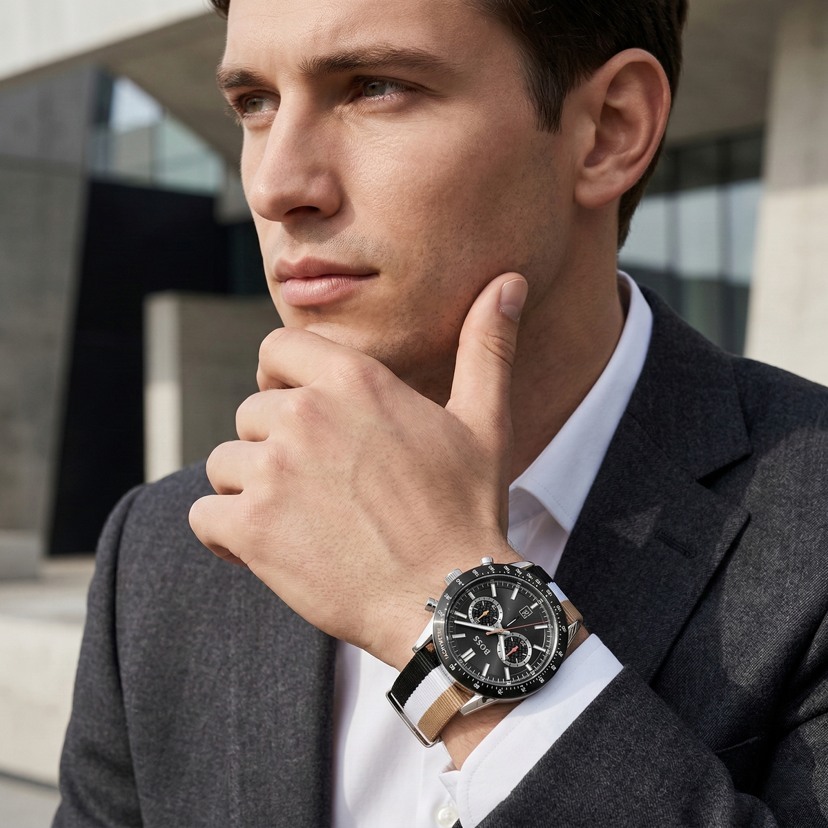 Hugo Boss Allure 1513963 Black Case Black Dial Multicolored Fiber Men's Watch