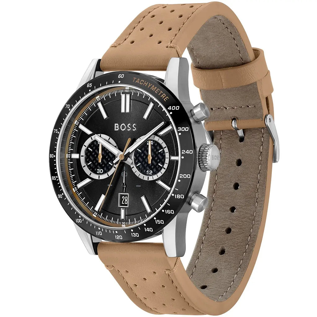 Hugo Boss Allure 1513964 Black Ion-Plated Case Black Dial Beige Leather Men's Watch